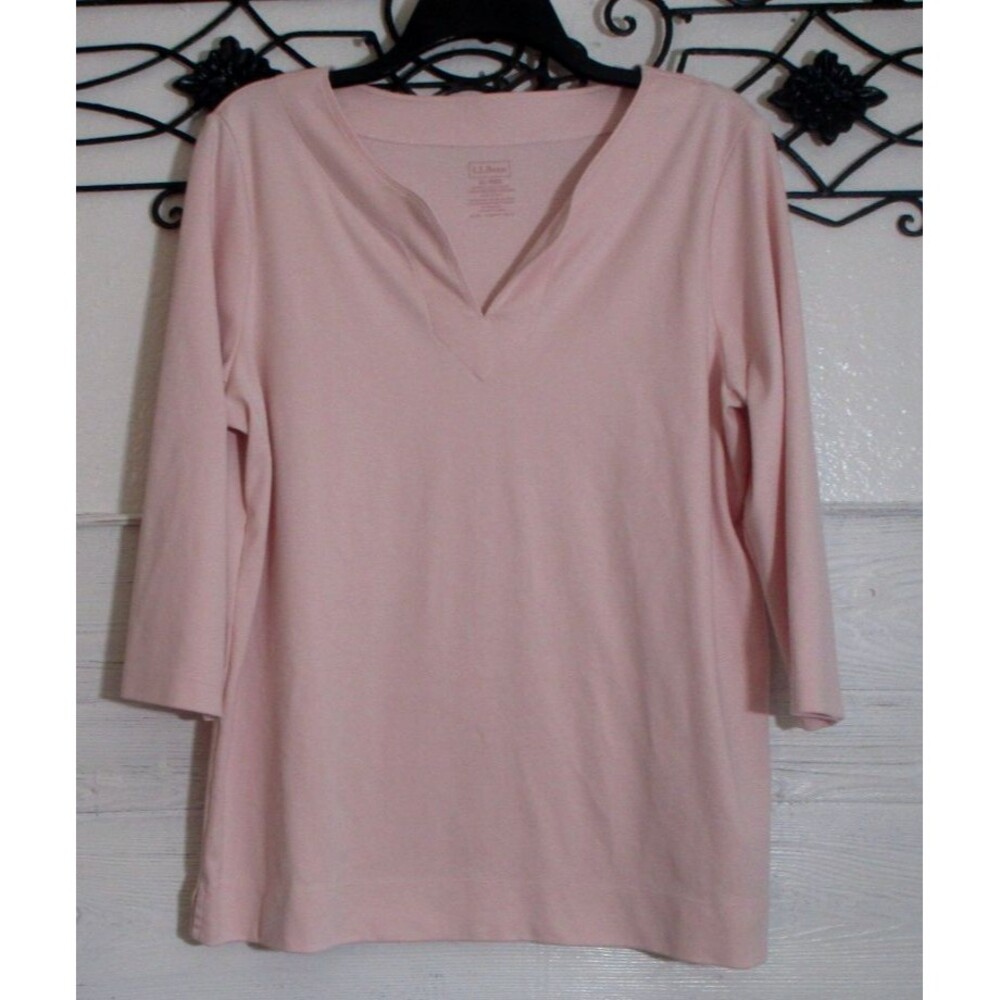 L.L. Bean Women's Top Size XL 3/4 Sleeve Pink V Neck